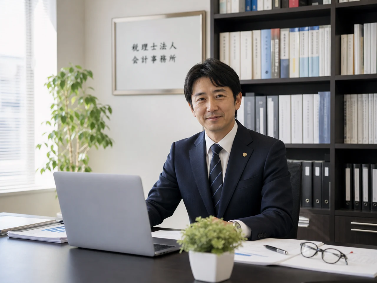 会社設立の書類を確認する様子